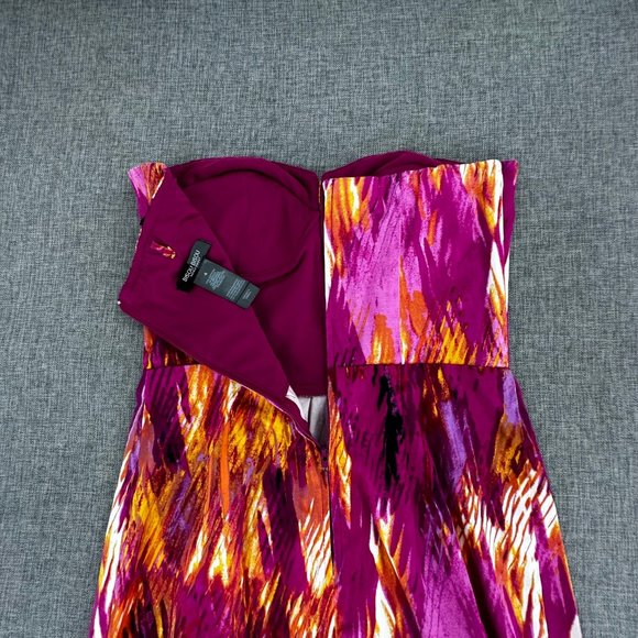 Bisou Bisou Michele Bohbot Strapless Dress Size 4 Cotton Spandex Purple Yellow - Picture 12 of 14